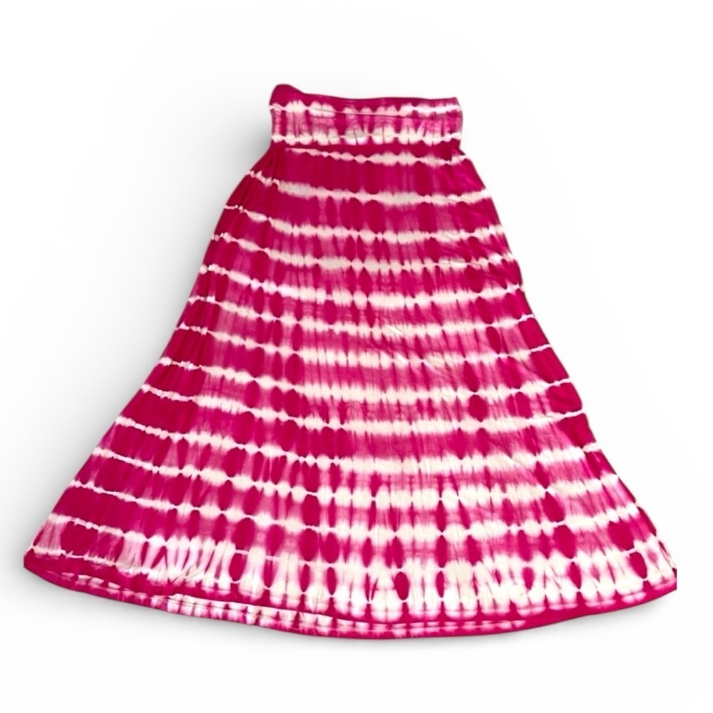 DESIGN HISTORY WOMEN’s Pink and White Tie Dye A-Line Maxi Skirt Size Large